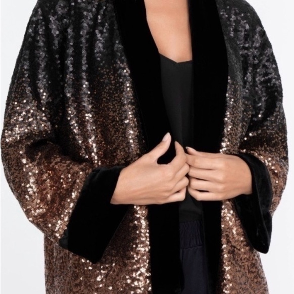 JOHNNY WAS OVERSIZED VELVET SEQUIN DORIAN OMBRÉ OVERSIZED KIMONO - Picture 2 of 9